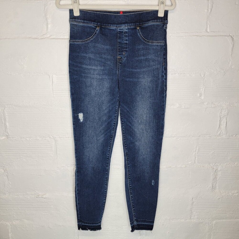 Spanx Women's Medium Jeans Pull On Raw Hem Skinny Distressed